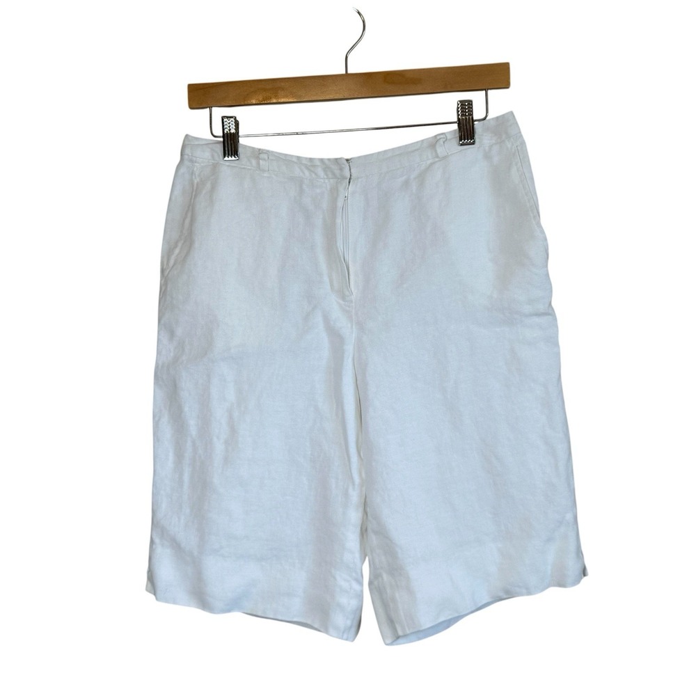 Vtg Talbots White Linen Bermuda Shorts Flat Front Lined Size 8 Neutral Preppy